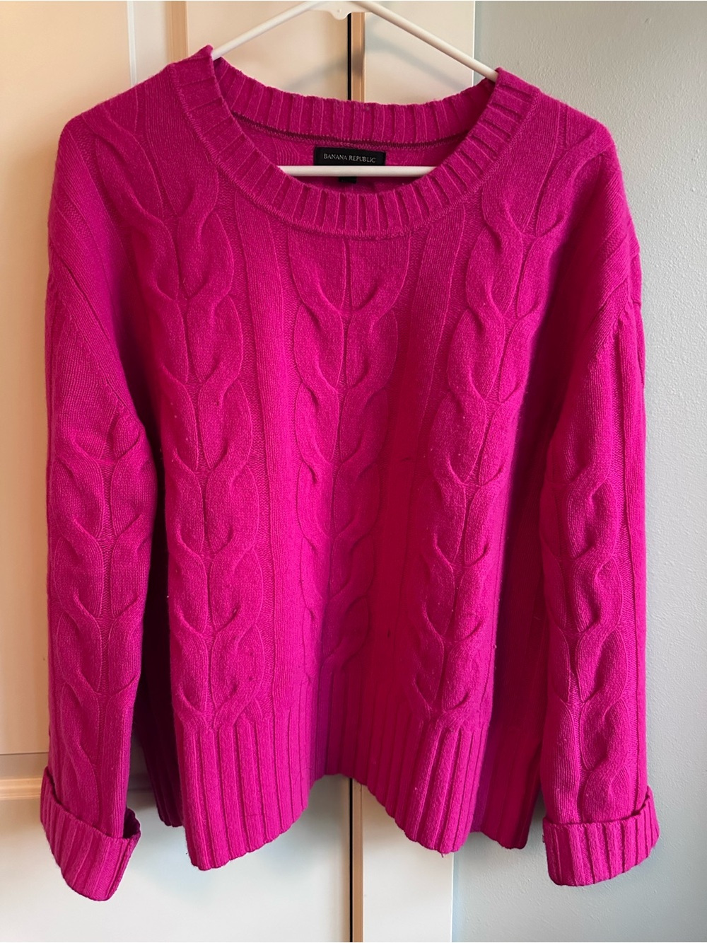 Banana Republic Women's Cable Crewneck Sweater in Fuchsia